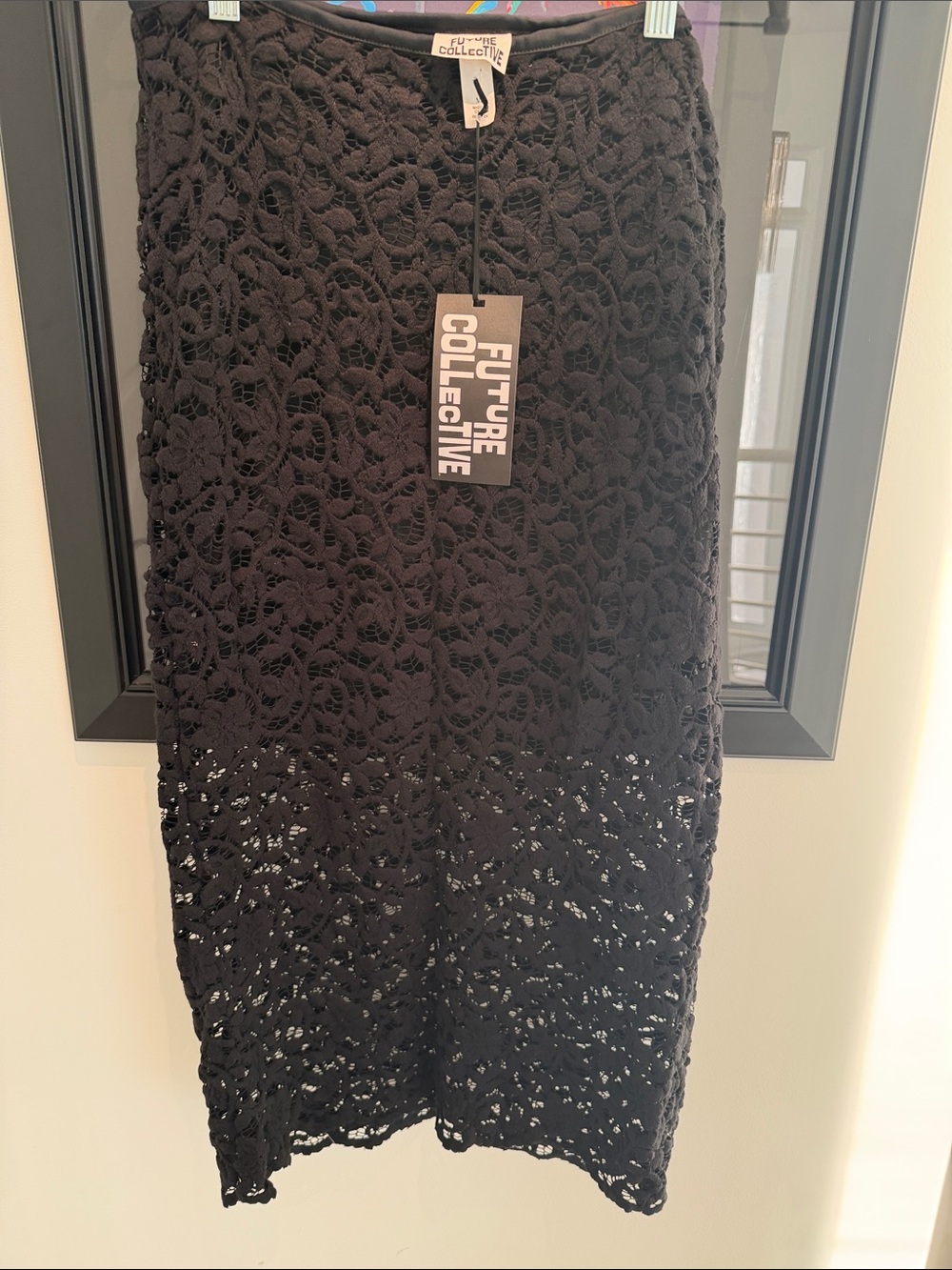 Future Collective Black Crochet Midi Skirt